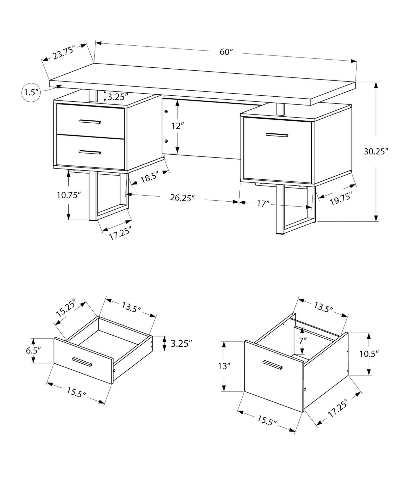 Monarch Specialties 7083 60" Computer Desk Walnut/Silver Metal