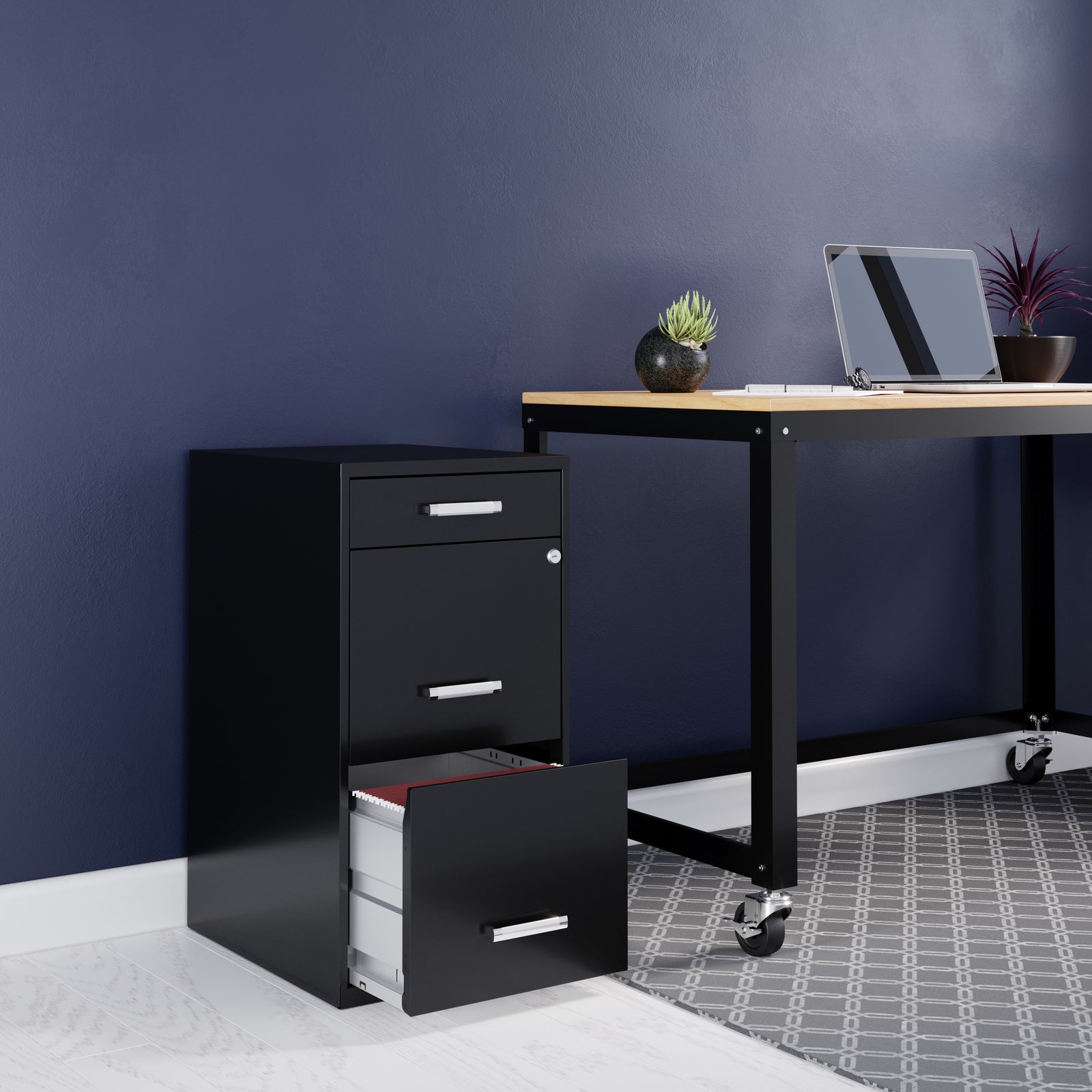 Hirsh Three Drawer Metal Organizer File Cabinet Black