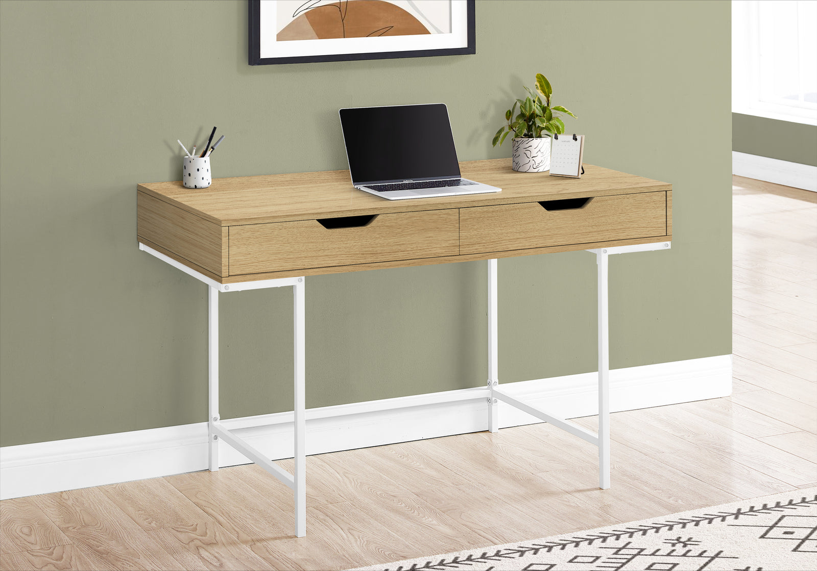 Monarch Specialties 7569 48" Computer Desk Natural/White Metal