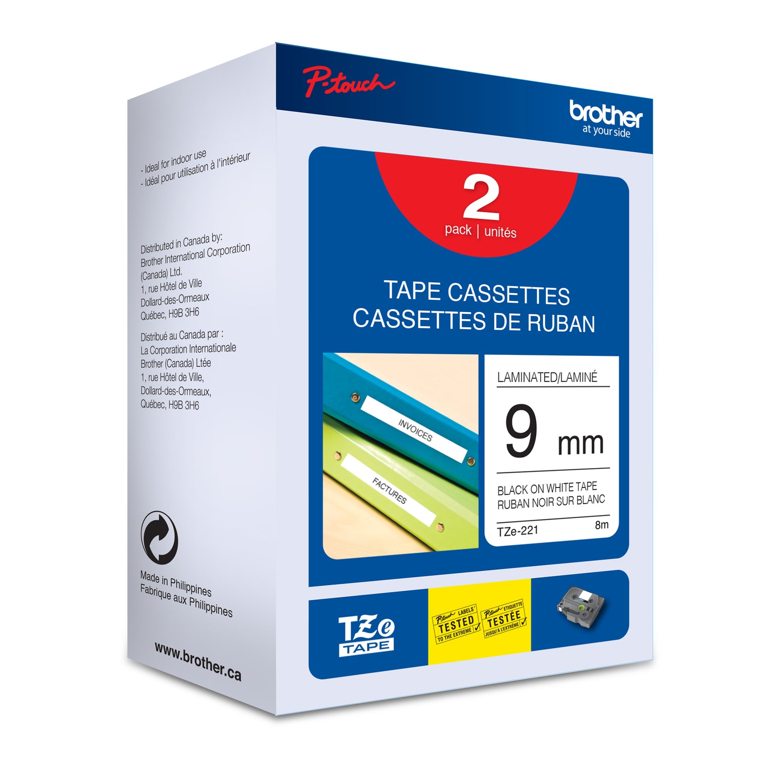 Brother P-touch TZe221 Black on White Laminated Tape 2 Pack