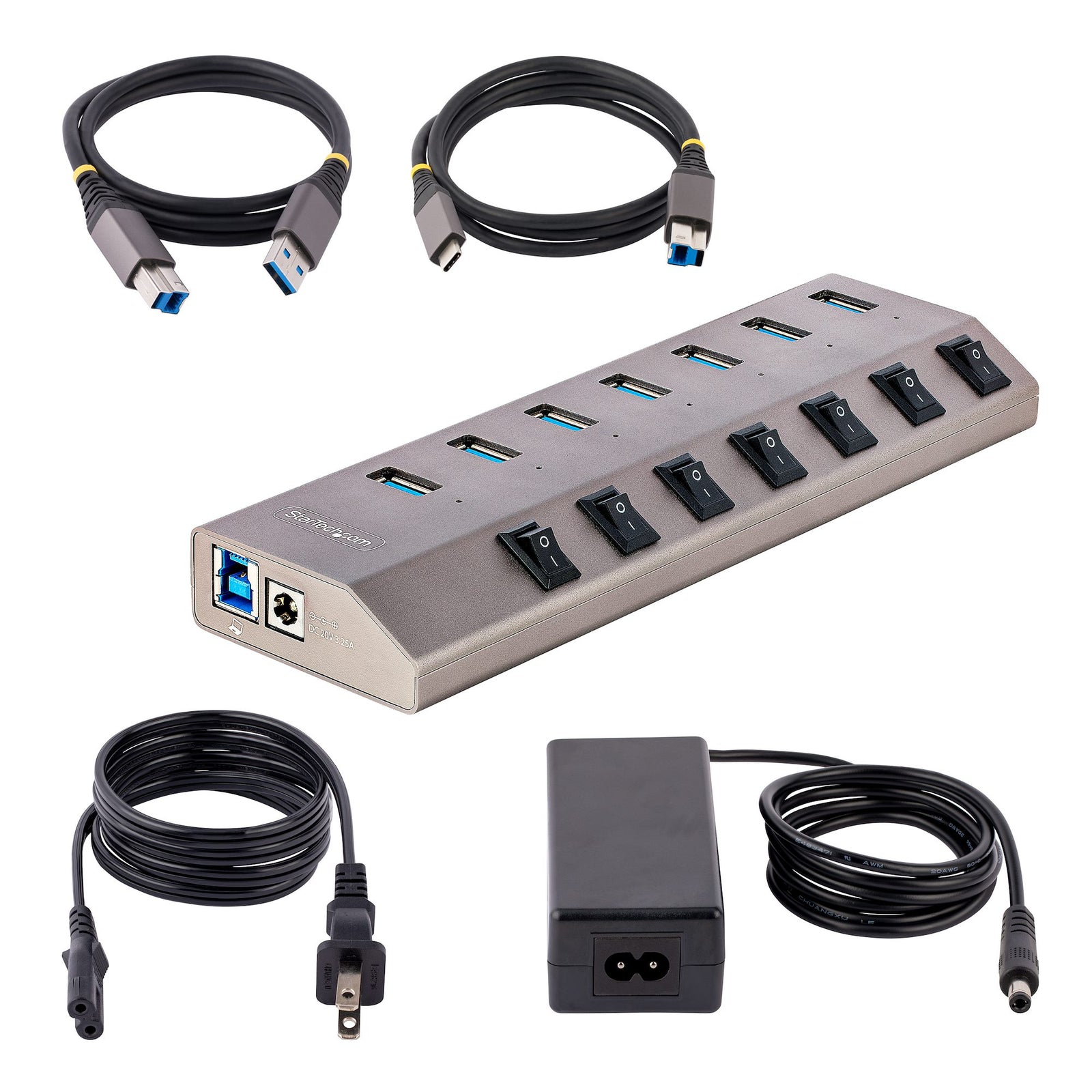 StarTech 7 Port Self Powered USB Hub with Individual On/Off Switches Space Gre