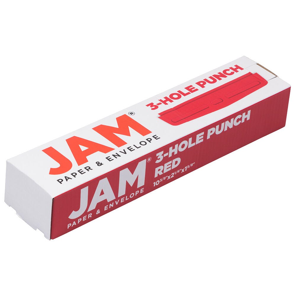 JAM Paper Metal 3 Hole Punch 10 Sheet Capacity Red