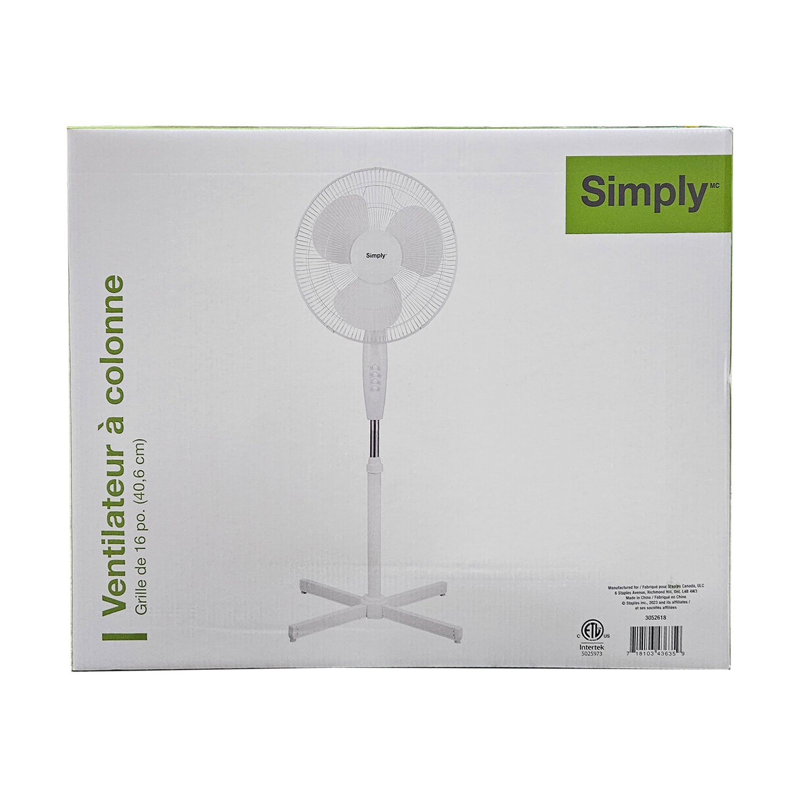 Simply 16 Inch Oscillating Stand Fan White