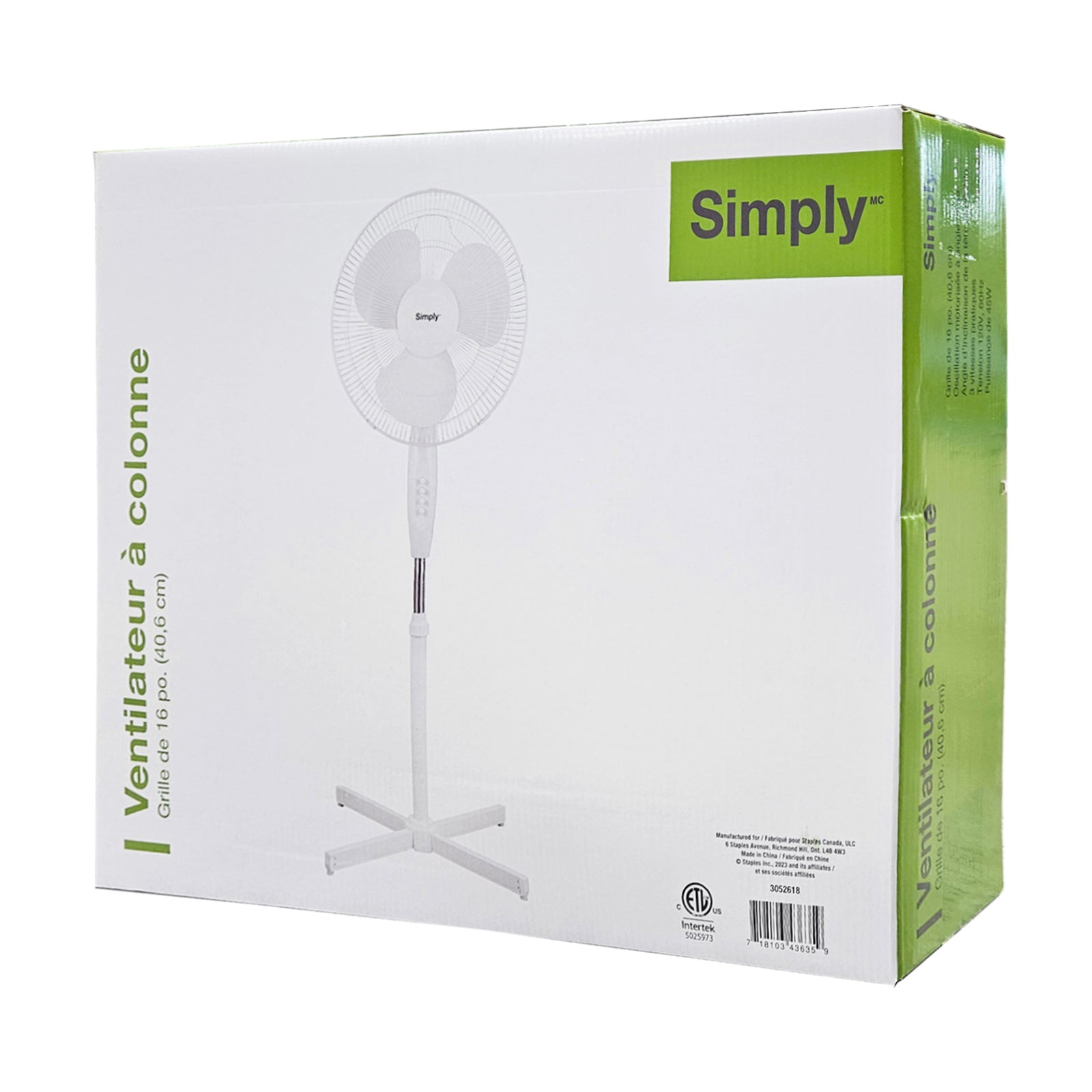 Simply 16 Inch Oscillating Stand Fan White
