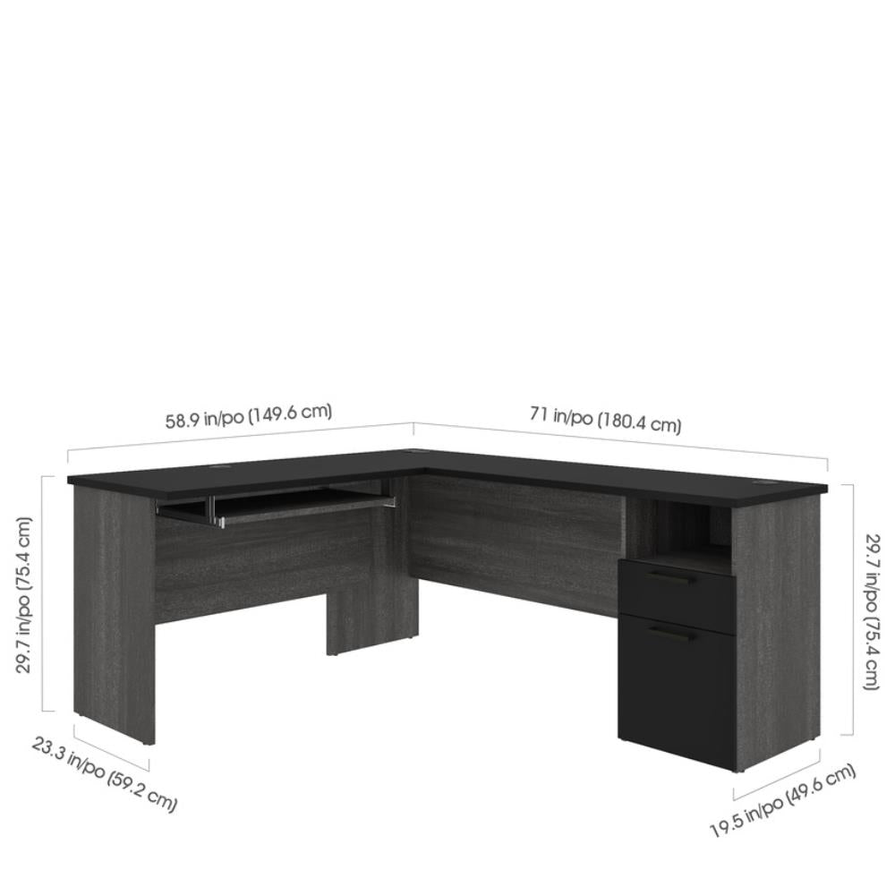Bestar L-Shaped Workstation Desk Black and Bark Grey