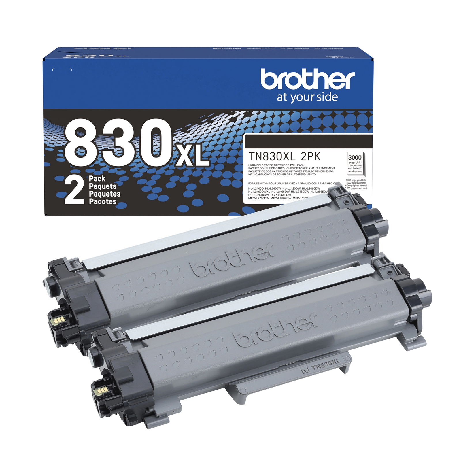 Brother TN830XL High Yield Toner Cartridge Black 2 Pack