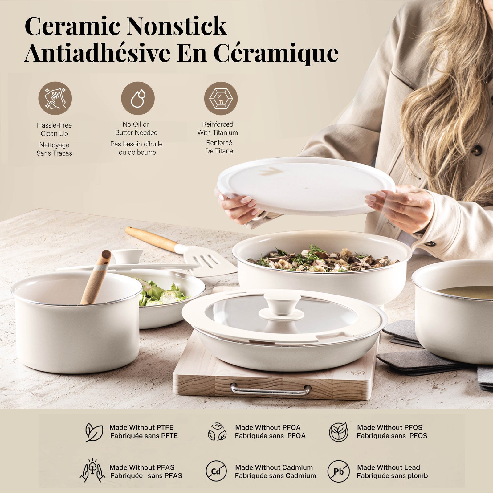 Gotham Steel Ceramic and Aluminum Cookware Cream