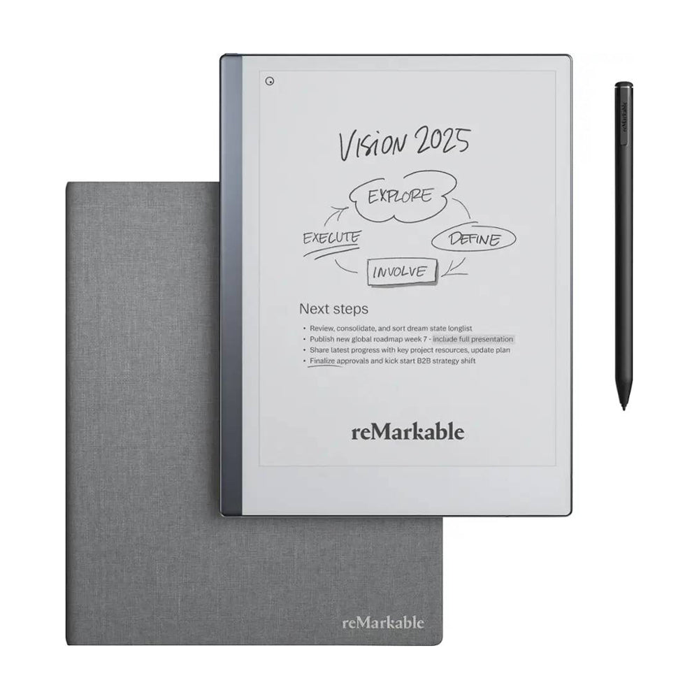 reMarkable 2 Paper Tablet with Marker Plus and Polymer Weave Book Folio Grey