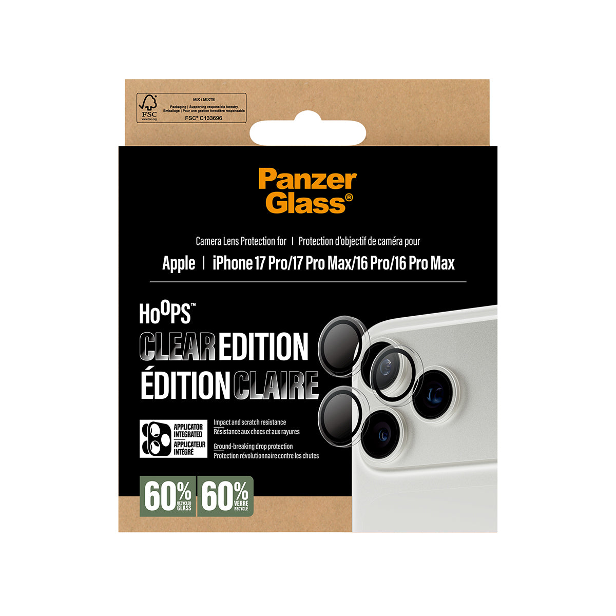 PanzerGlass Camera Lens Protector Hoops for iPhone 17 Pro/17 Pro Max Clear