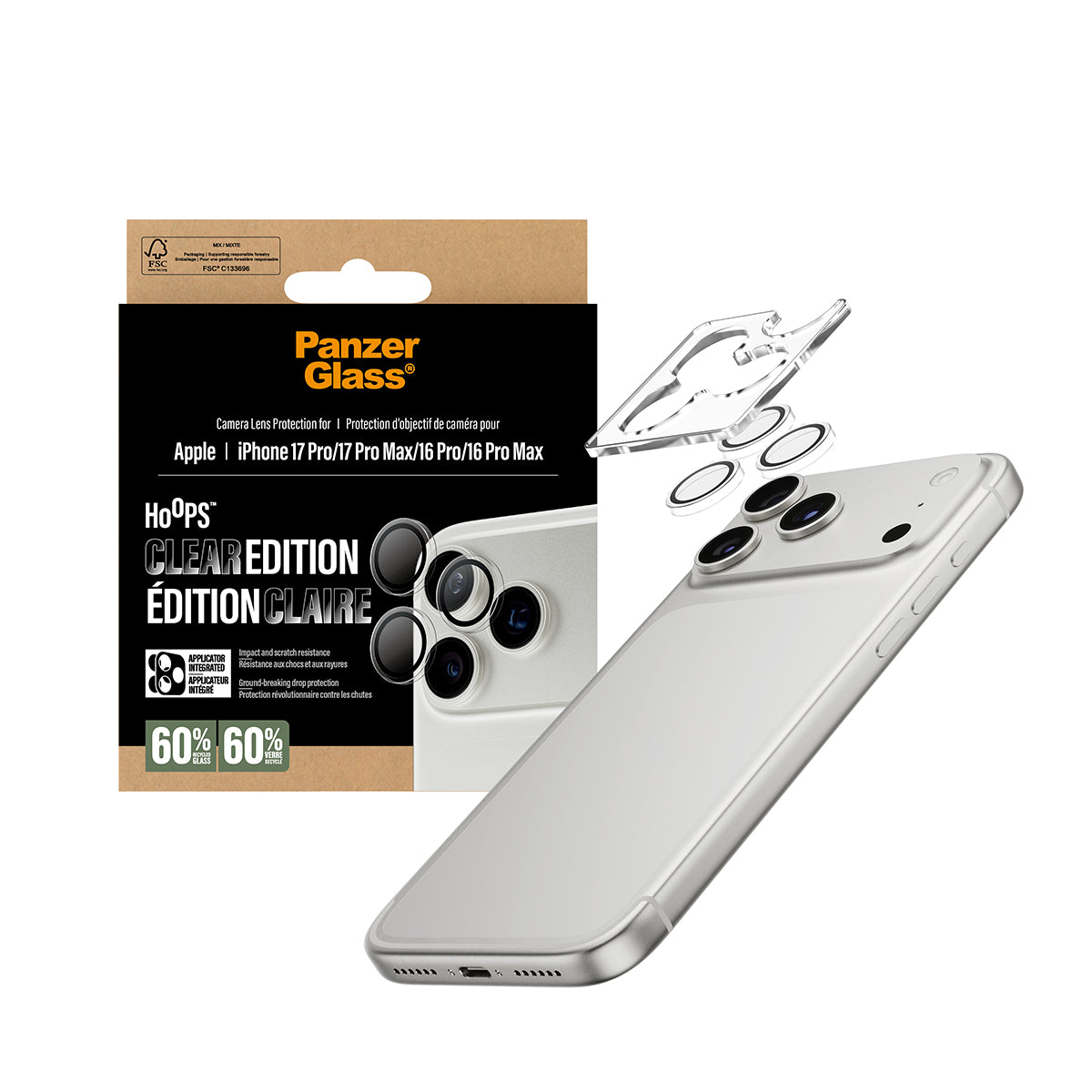 PanzerGlass Camera Lens Protector Hoops for iPhone 17 Pro/17 Pro Max Clear