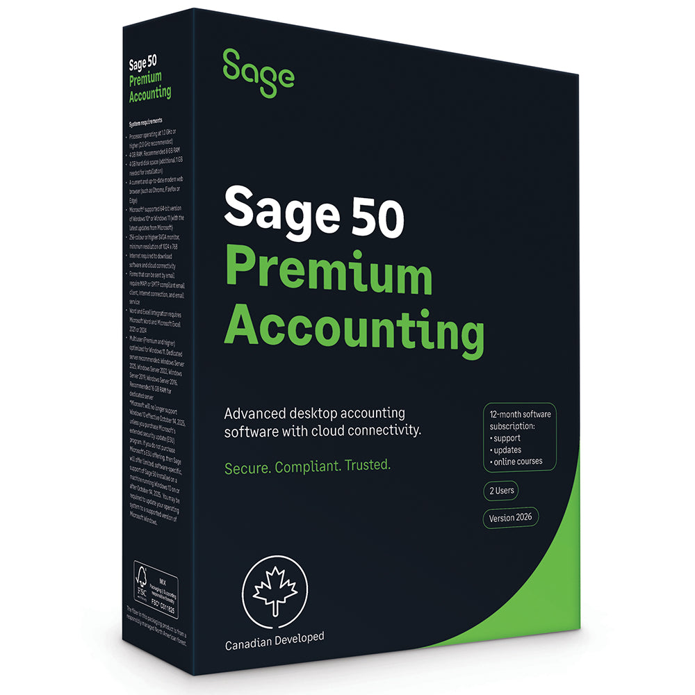 Sage 50 2026 Premium Accounting Canada CSRT 2 Users