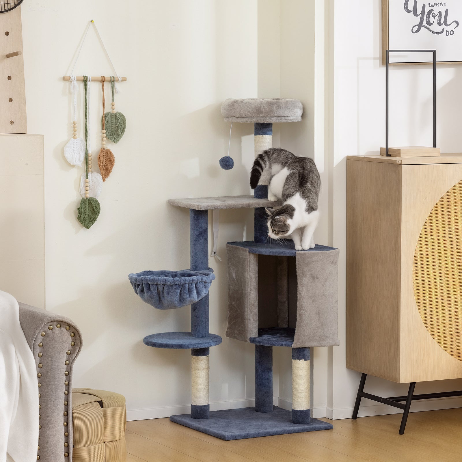PawHut 48" Cat Tree Blue/Grey