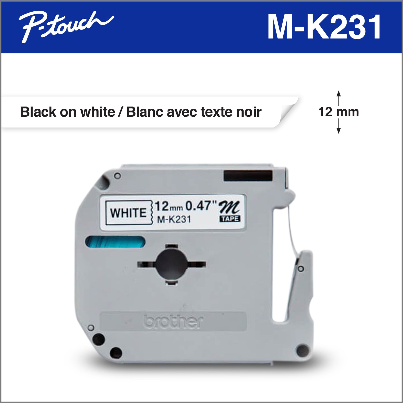 Brother Genuine MK231 Black on White Non Laminated Tape for P touch Label Makers