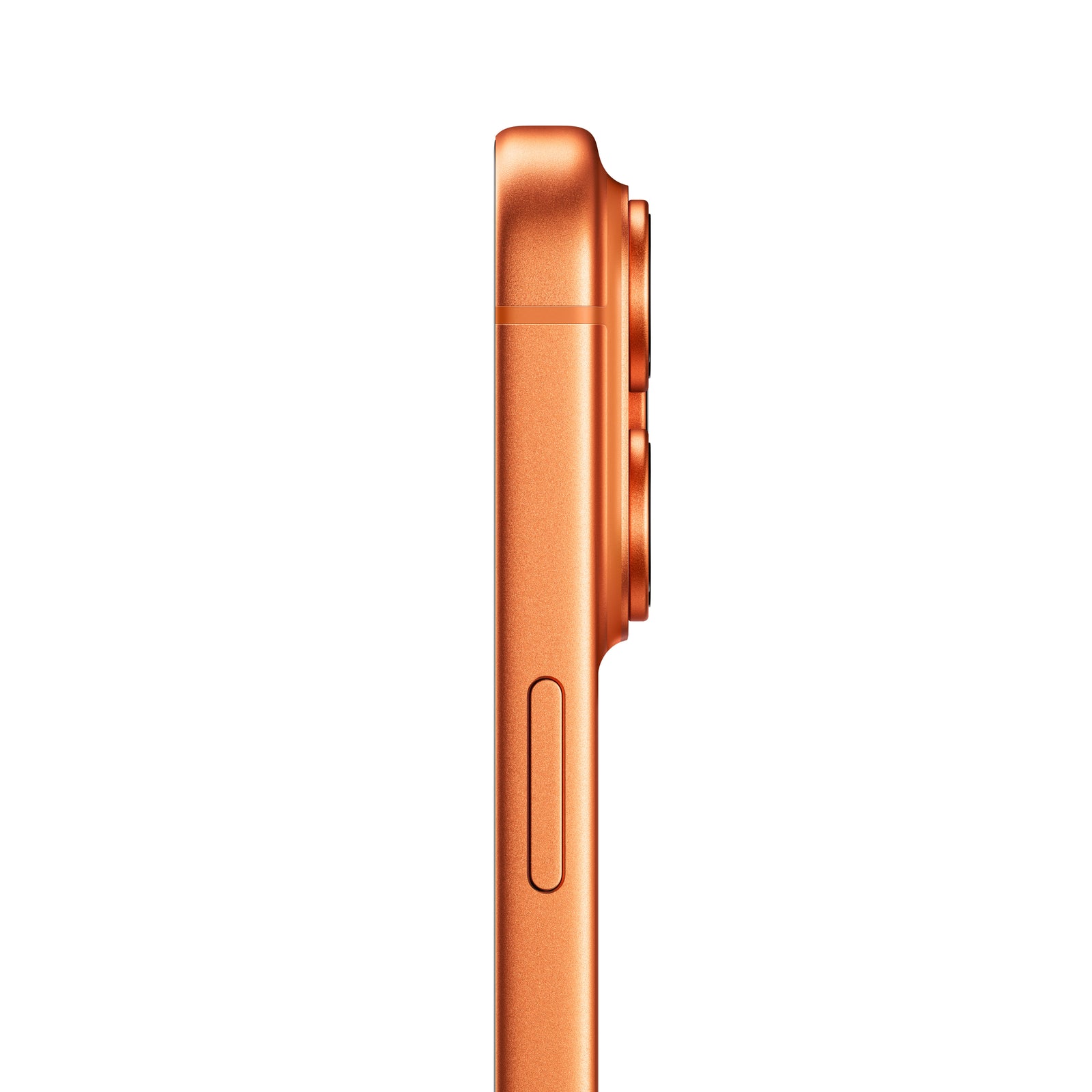 Side profile of a Cosmic Orange iPhone 17 Pro featuring a sleek aluminum unibody design and rear camera bump.