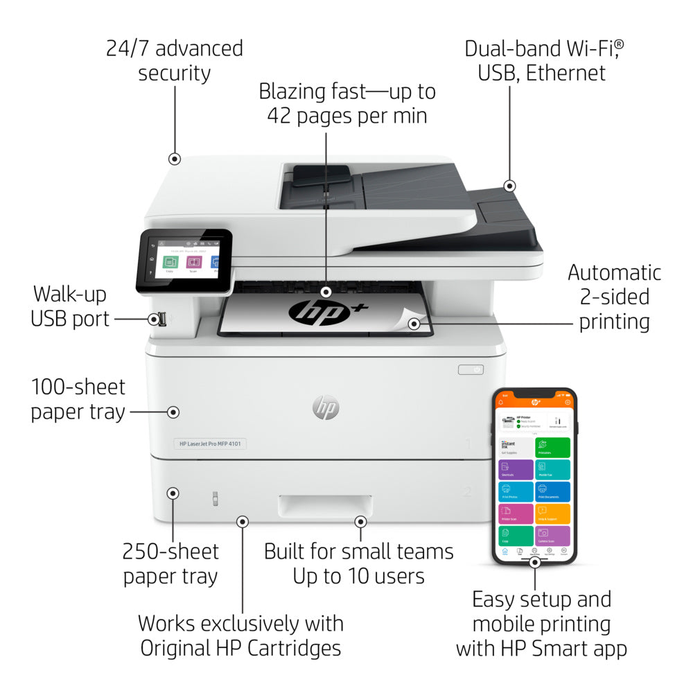 HP LaserJet Pro MFP 4101fdw All-in-One Monochrome Laser Printer