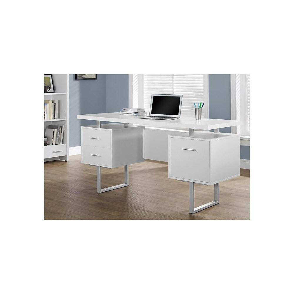 Monarch Specialties 7081 60" Computer Desk  White/Silver Metal