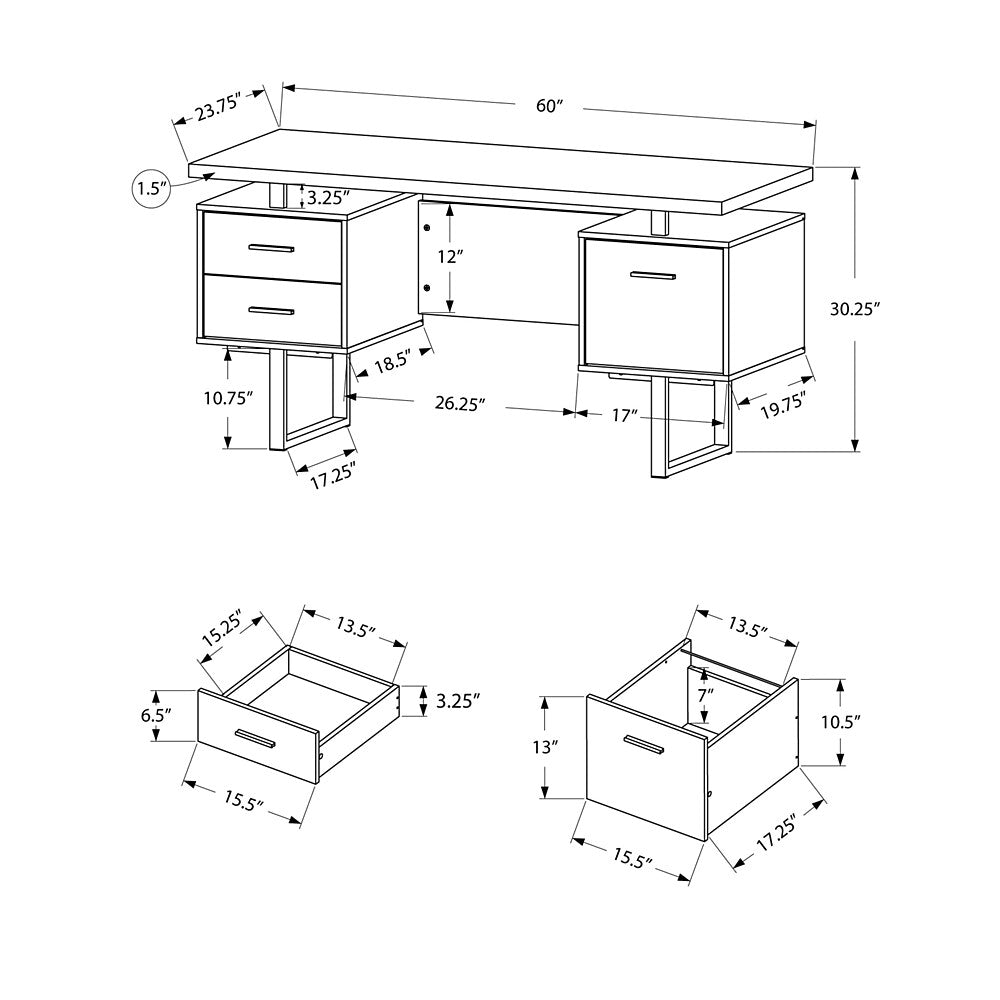 Monarch Specialties 7081 60" Computer Desk  White/Silver Metal
