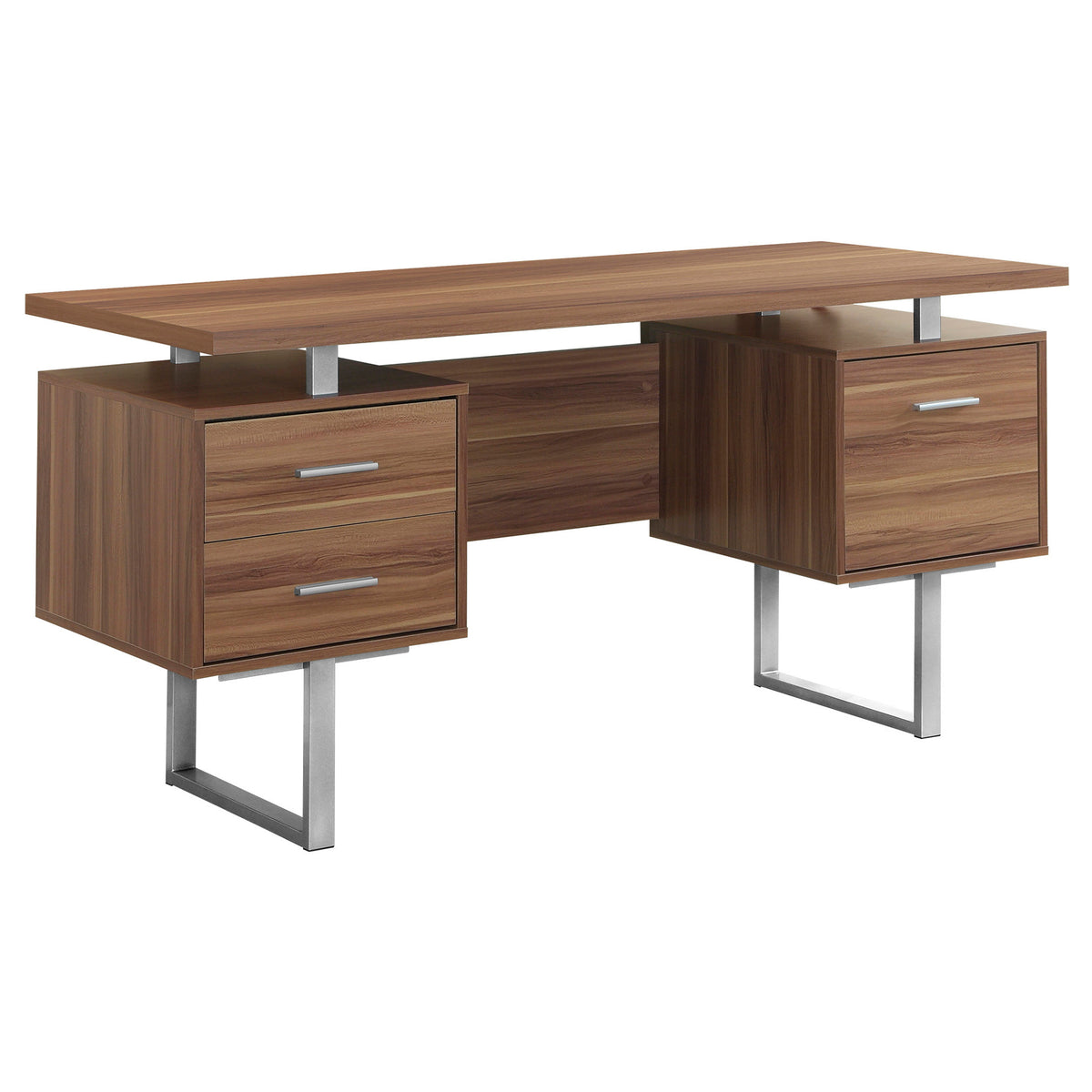 Monarch Specialties 7083 60" Computer Desk Walnut/Silver Metal