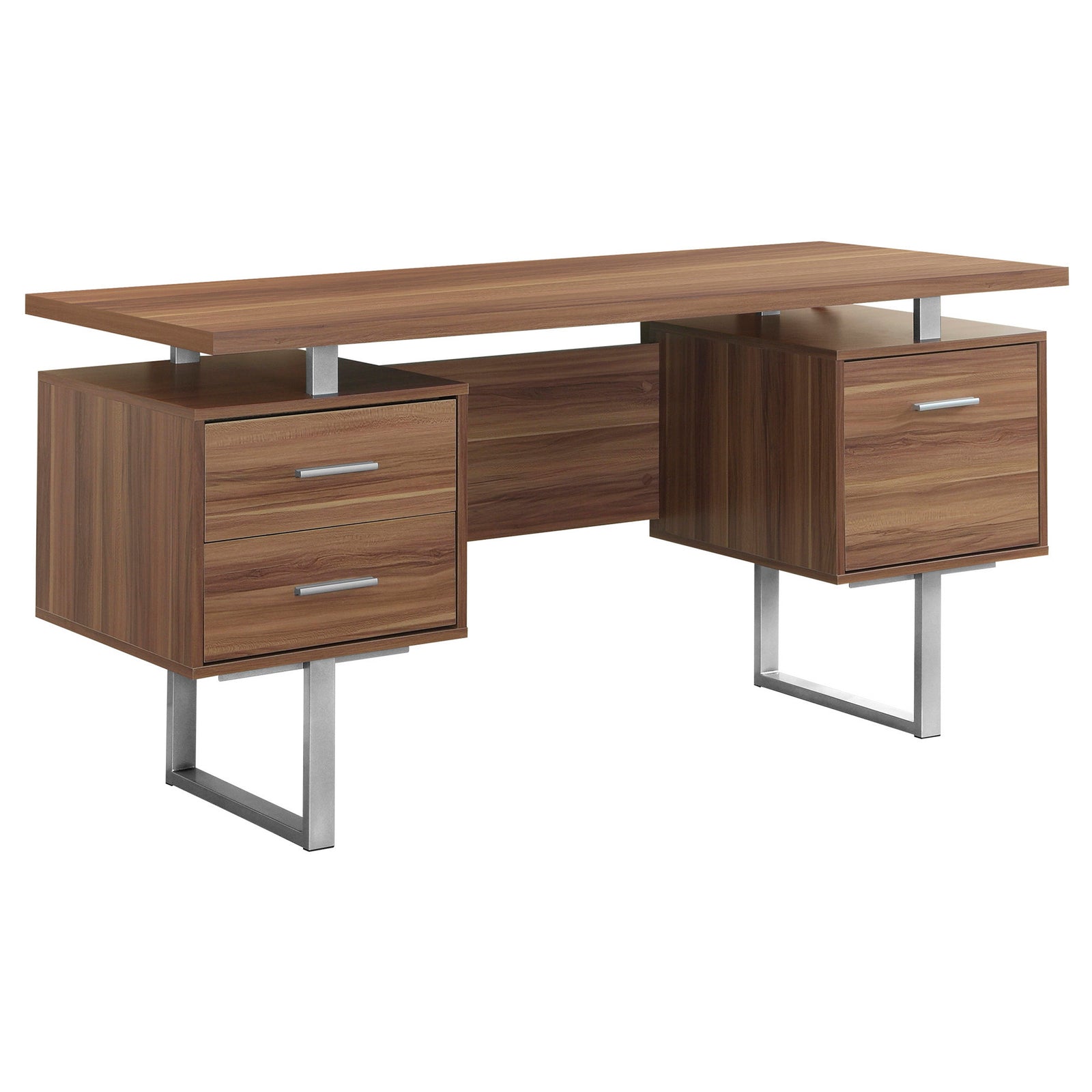 Monarch Specialties 7083 60" Computer Desk Walnut/Silver Metal