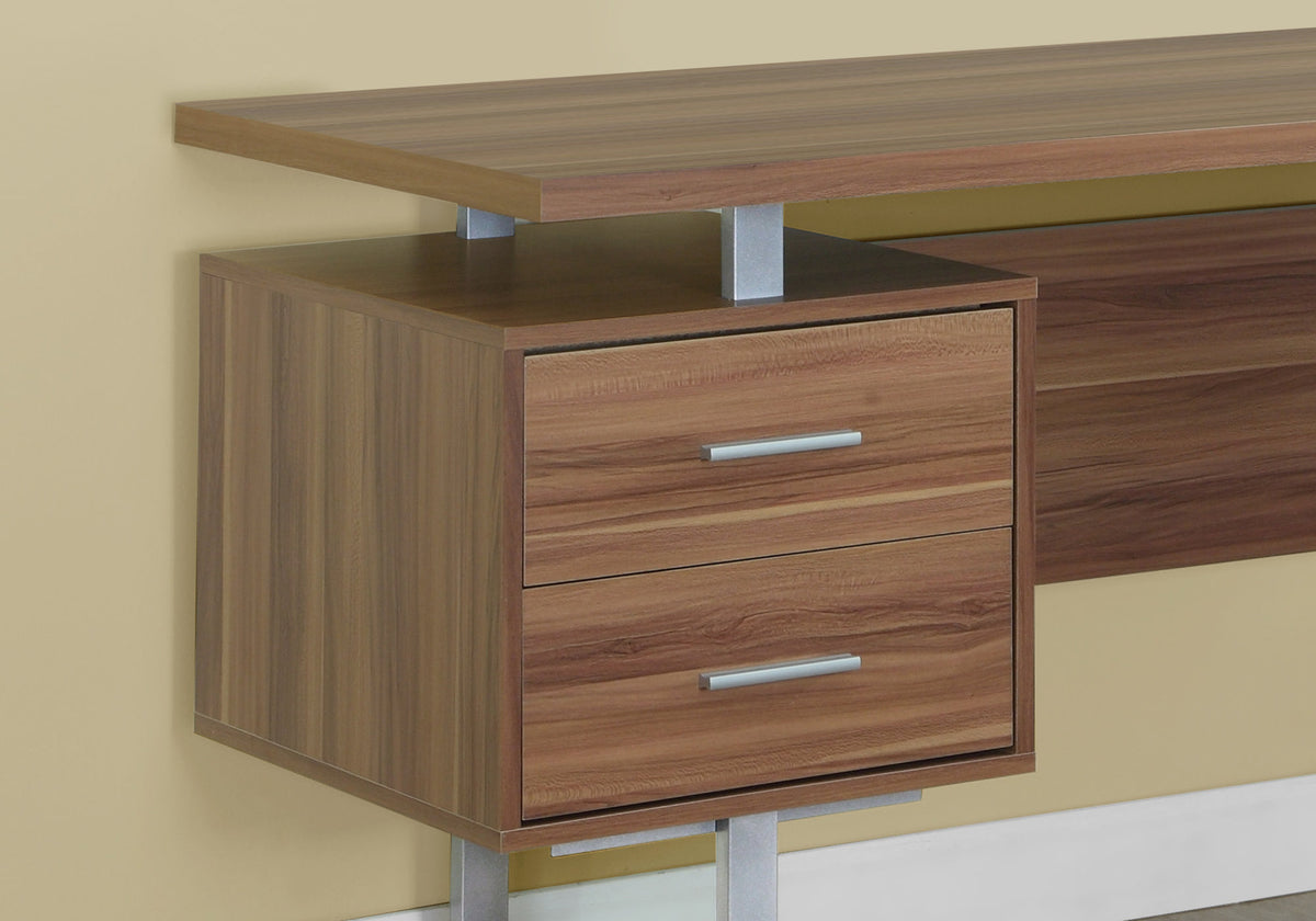 Monarch Specialties 7083 60" Computer Desk Walnut/Silver Metal