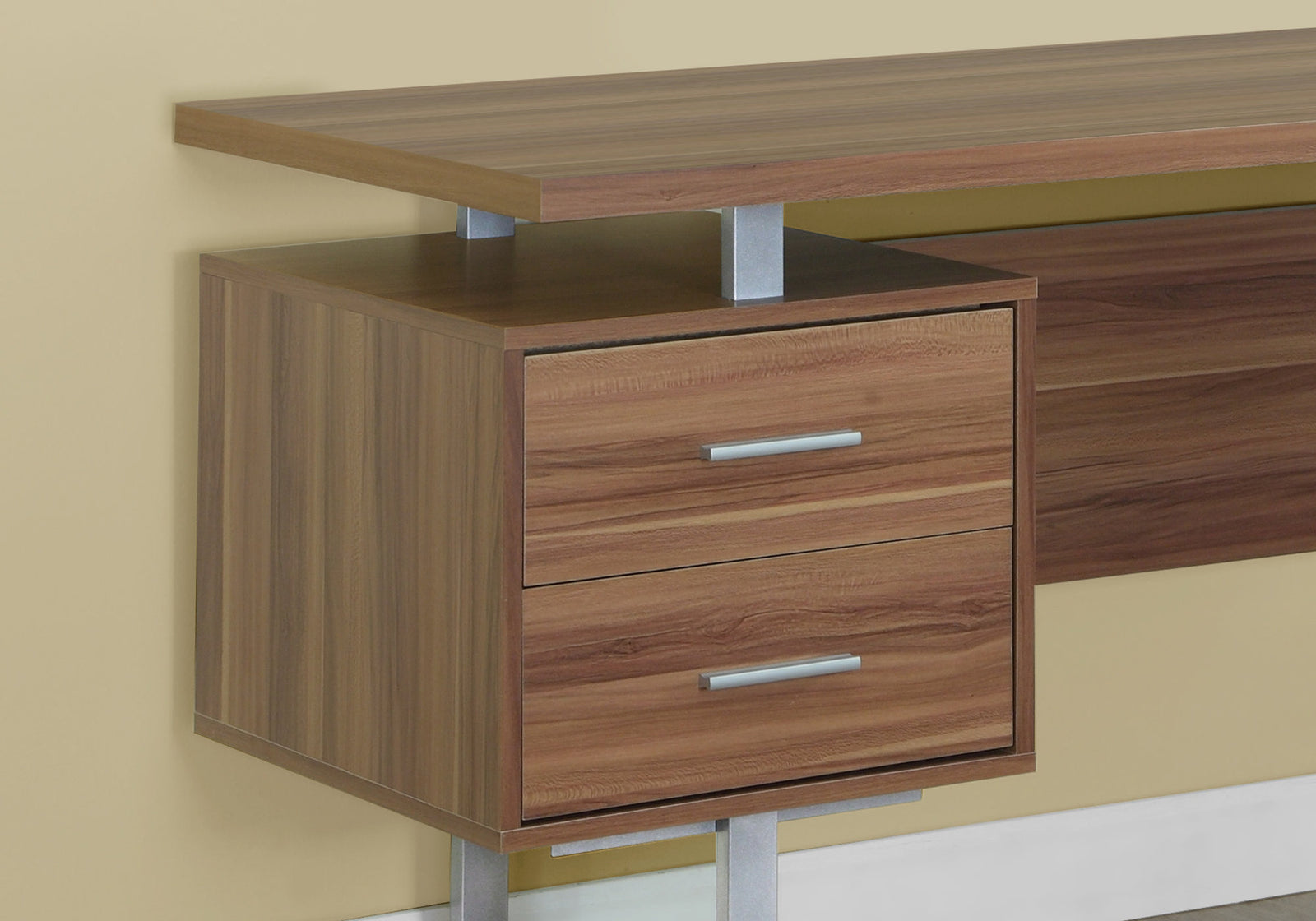 Monarch Specialties 7083 60" Computer Desk Walnut/Silver Metal