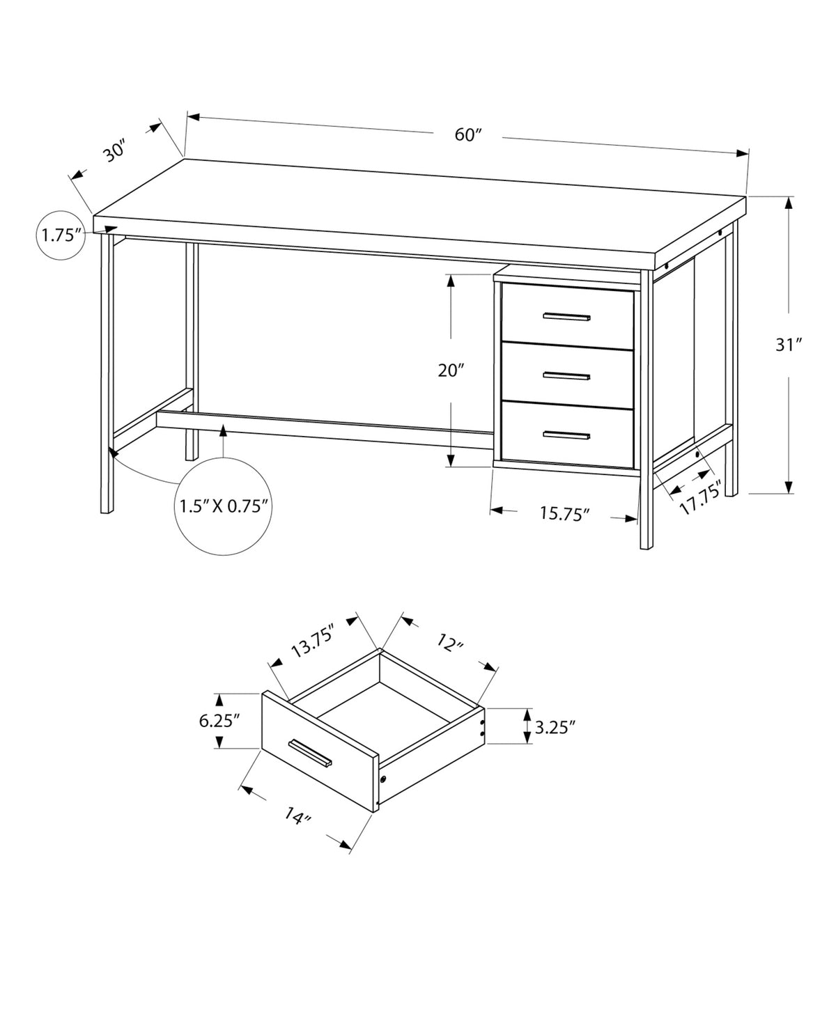 Monarch Specialties 7046 60" Computer Desk