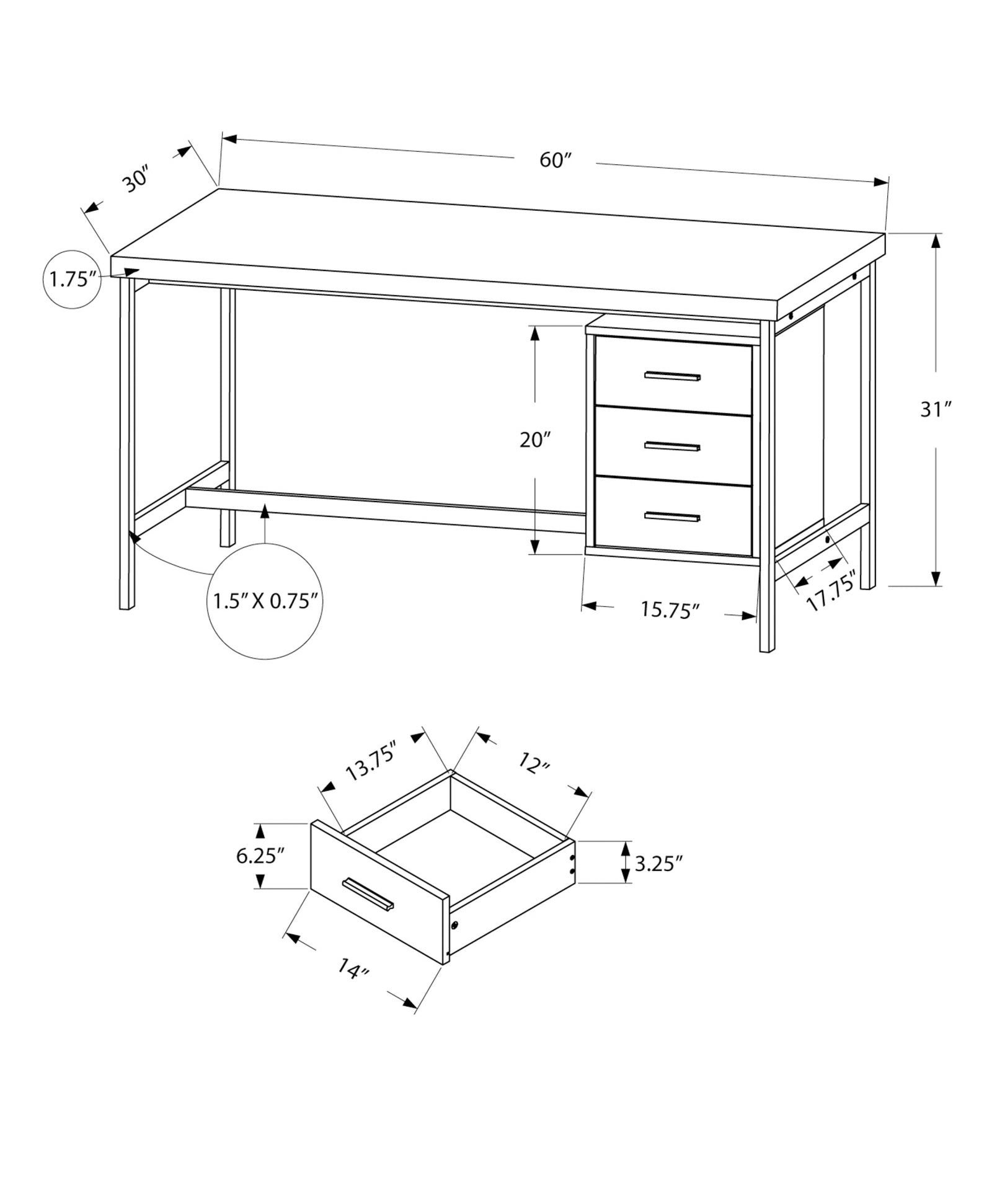 Monarch Specialties 7046 60" Computer Desk