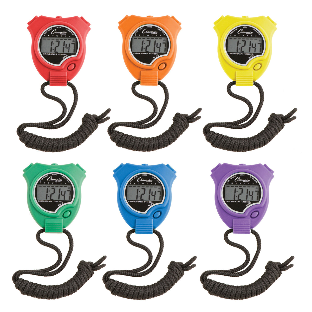 Champion Sports Stop Watch Assorted Colours 6 Pack