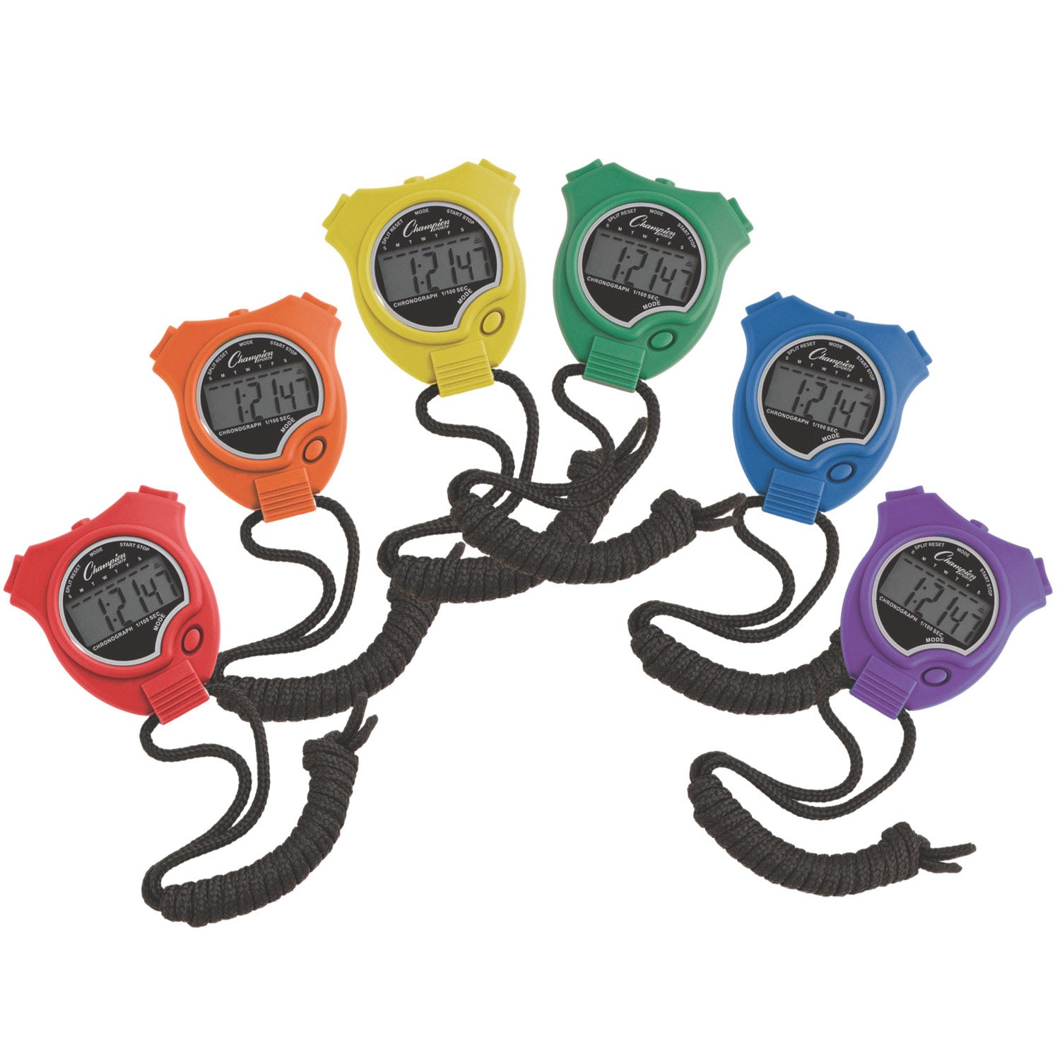 Champion Sports Stop Watch Assorted Colours 6 Pack