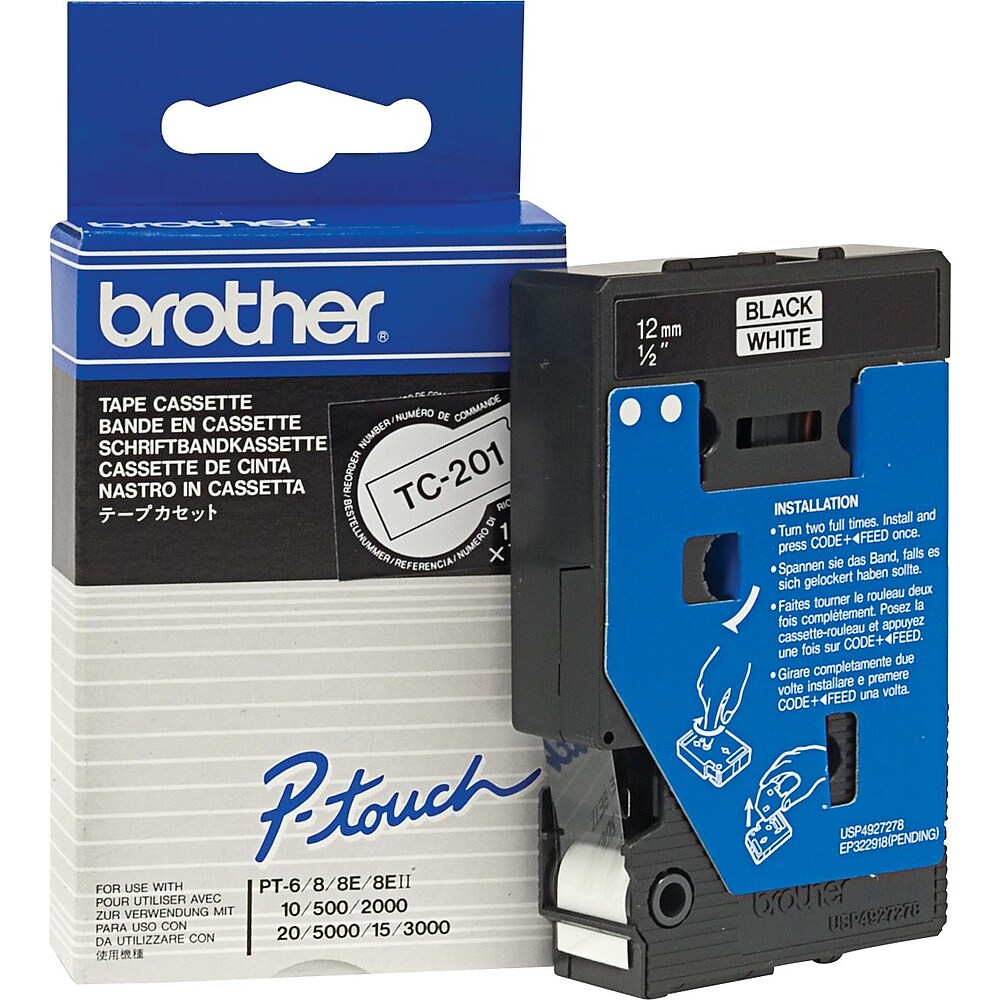 Brother Label Tape 12mm Black on White