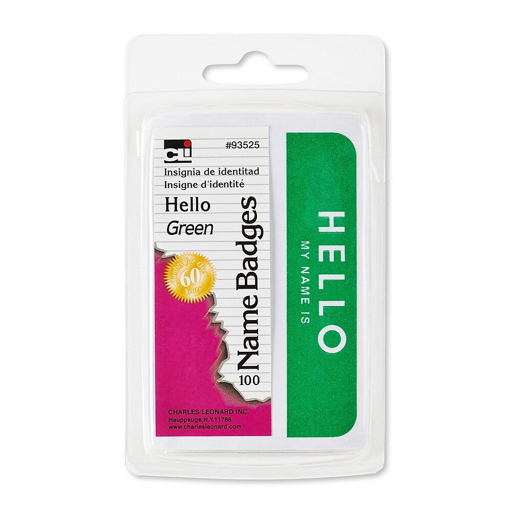 Charles Leonard Self Adhesive Hello Name Badges Green 12 Pack