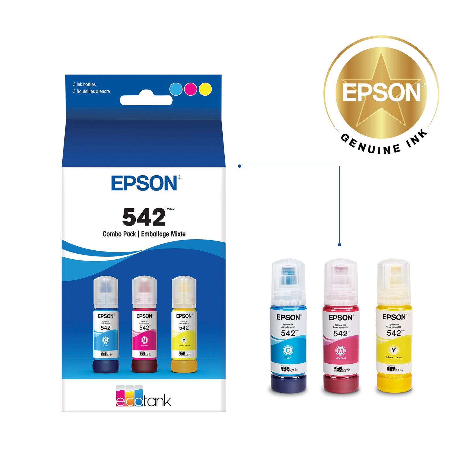 Epson T542 EcoTank Combo Pack Cyan/Magenta/Yellow