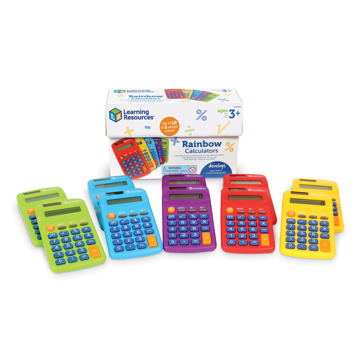 Learning Resources Rainbow Calculators Solar Powered Set of 10