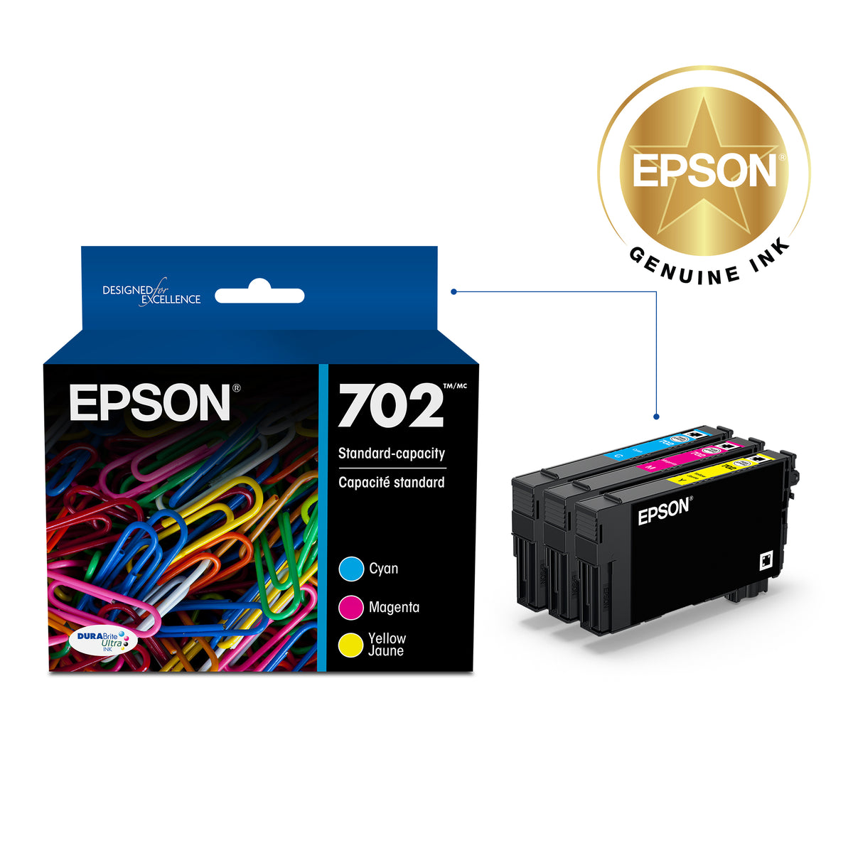 Epson 702 Ink Cartridge Combo Pack Standard Capacity Cyan/Magenta/Yellow