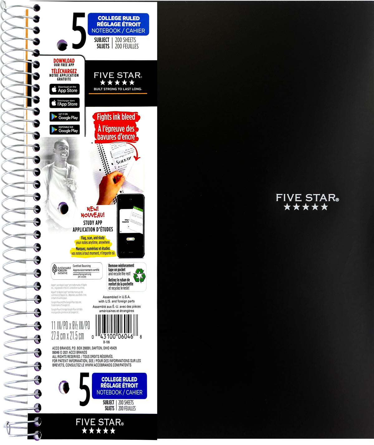 Five Star 5-Subject Notebook 200 Sheets Black