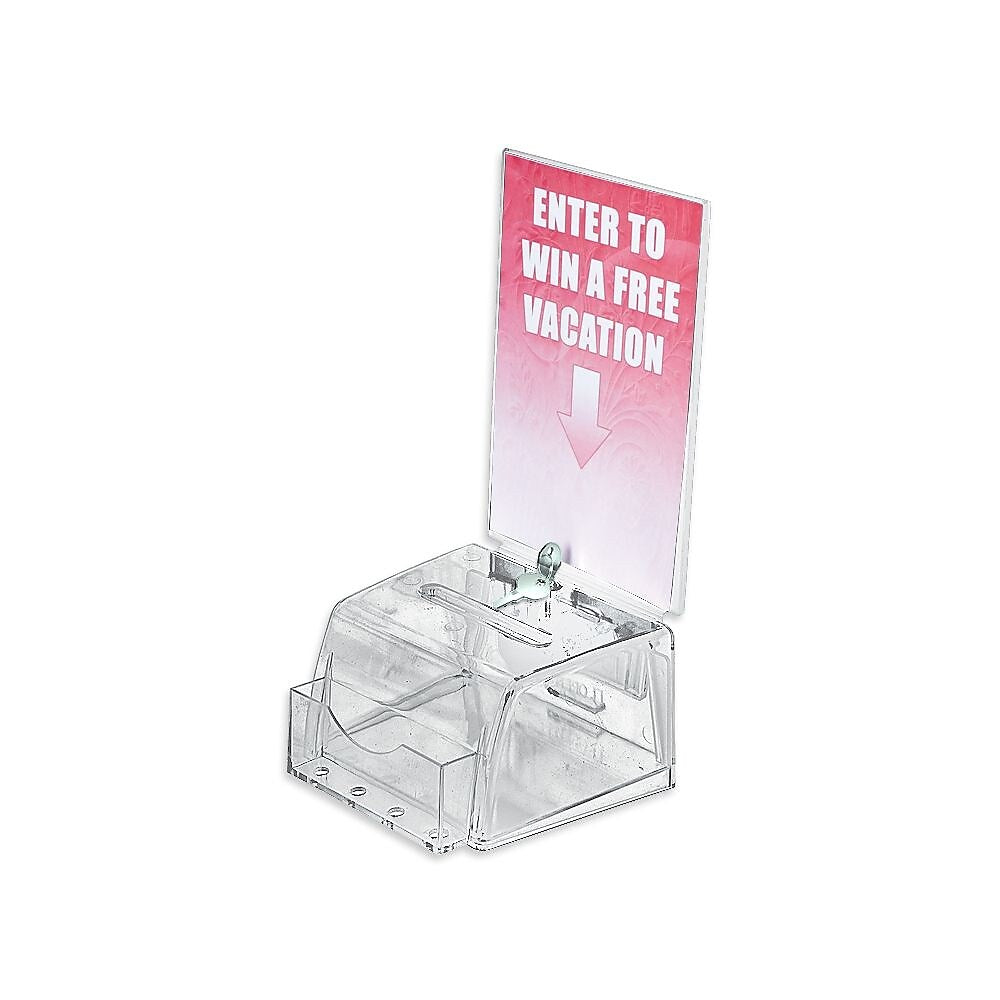 Azar Displays Small Moulded Suggestion Box with Pocket Lock and Key Clear