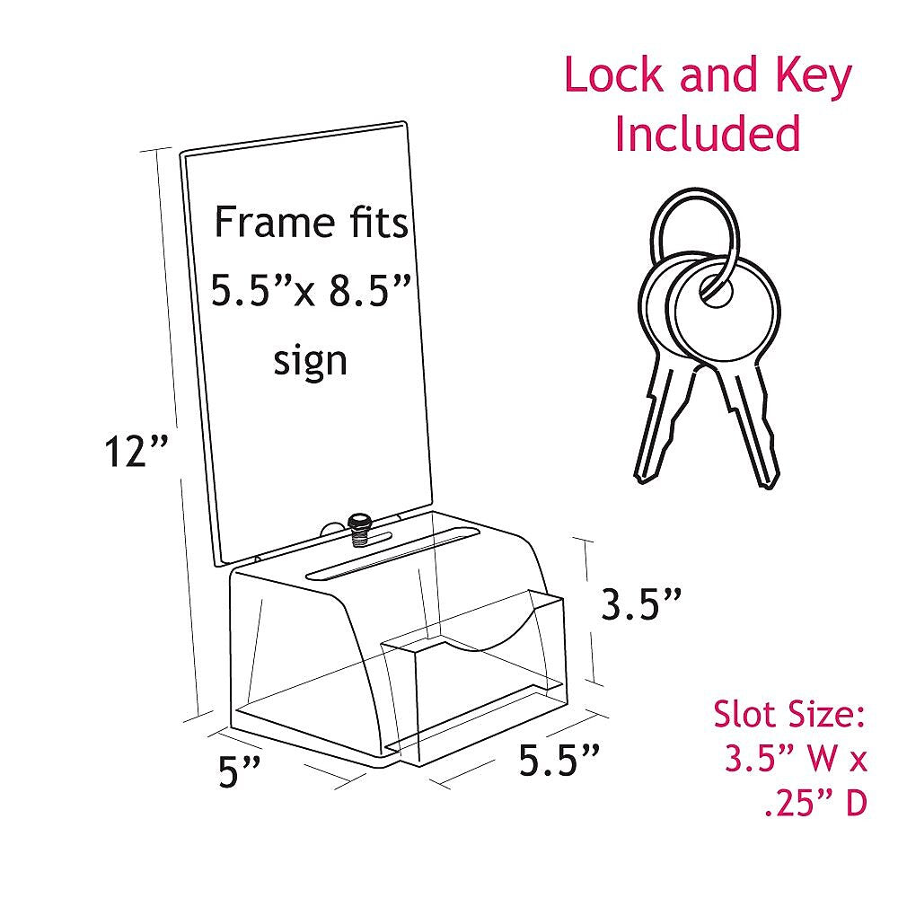 Azar Displays Small Moulded Suggestion Box with Pocket Lock and Key Clear