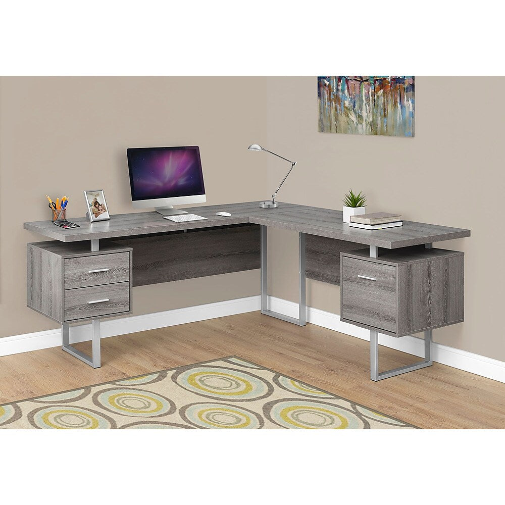 Monarch Specialties 7304 70" L-shaped Computer Desk Dark Taupe