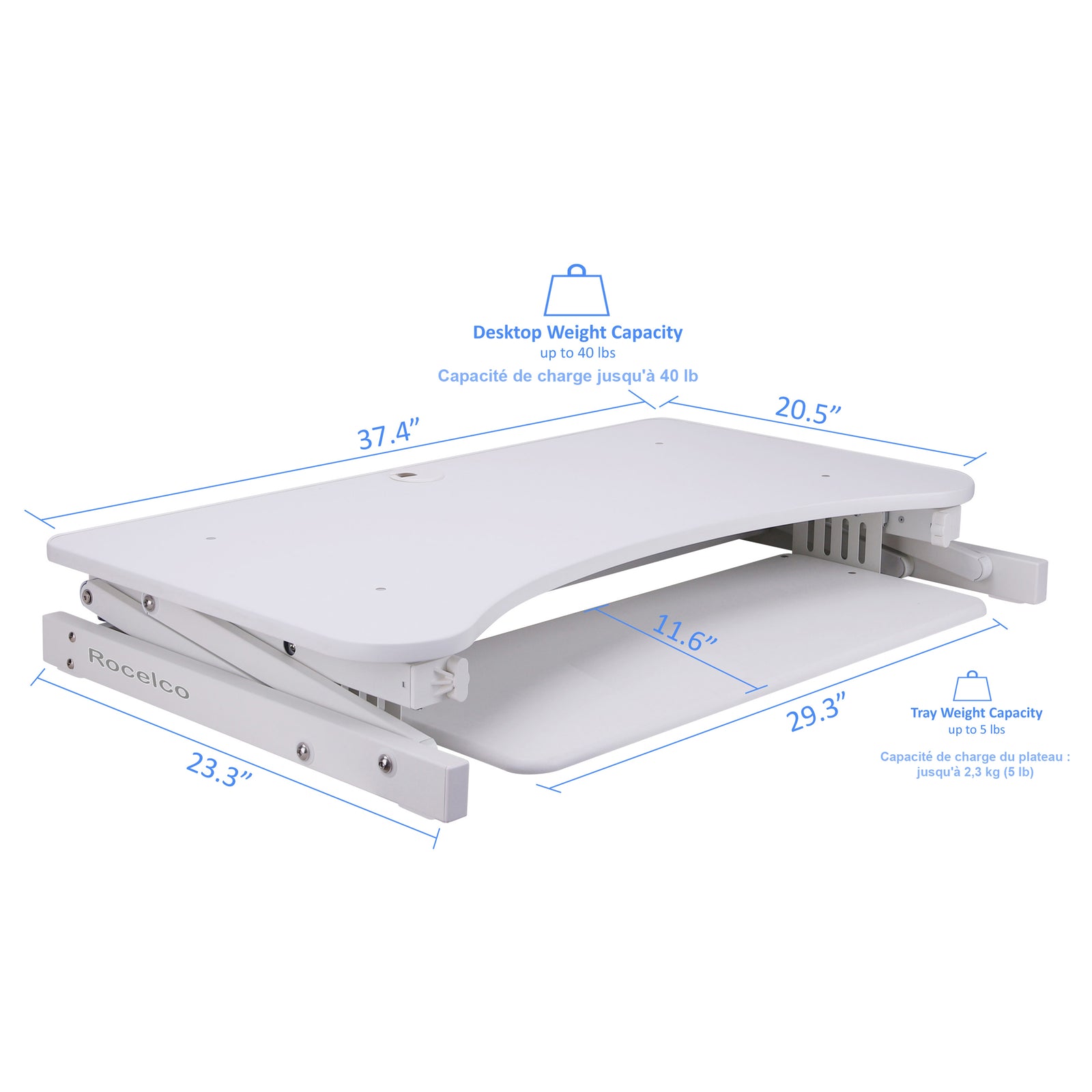 Rocelco 37" DADR Deluxe Extra-Wide Sit To Stand Adjustable Desk Riser White
