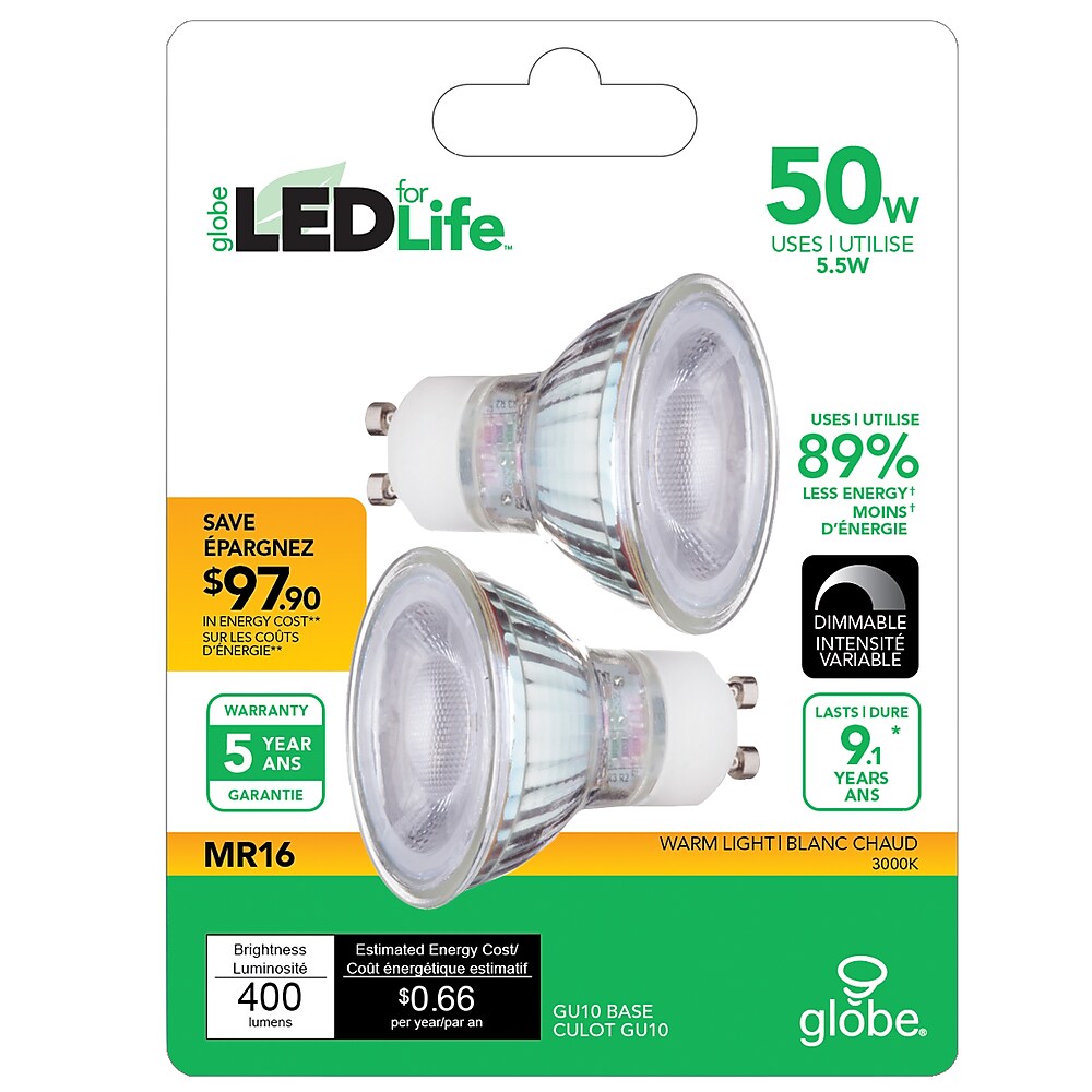 Globe Electric MR16 GU10 LED Light Bulb 2-Pack