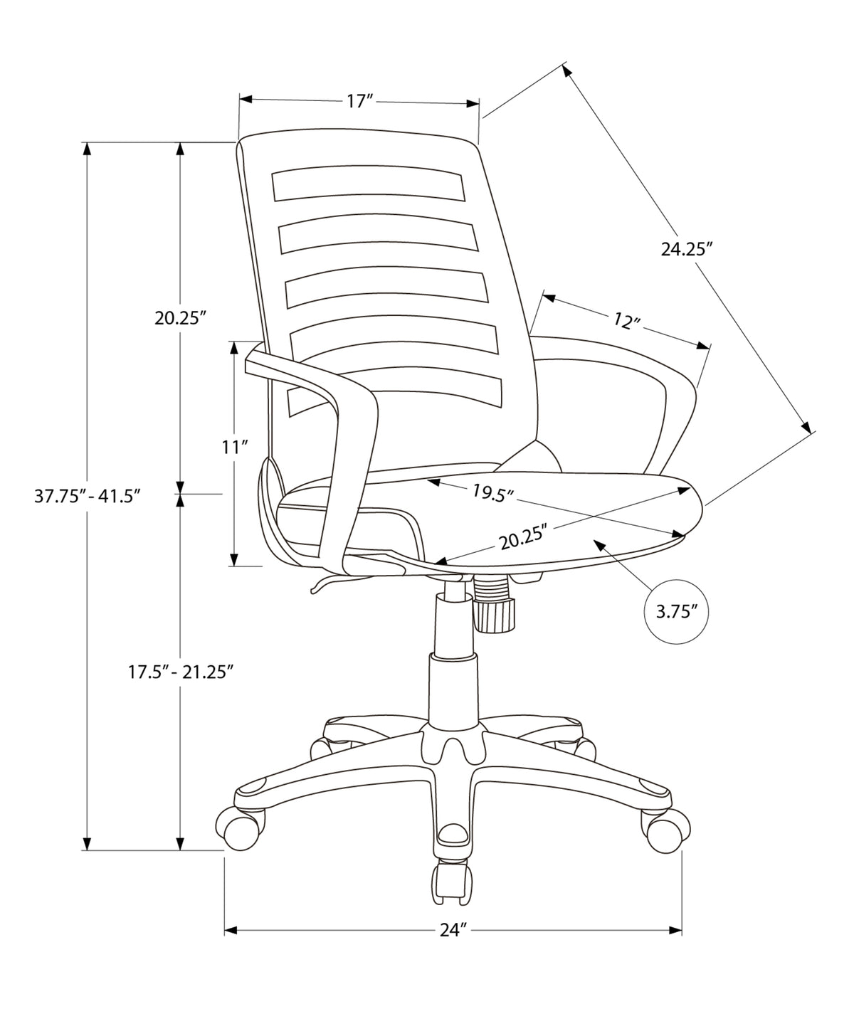 Monarch Specialties 7224 Multi-Position Mesh Office Chair Black