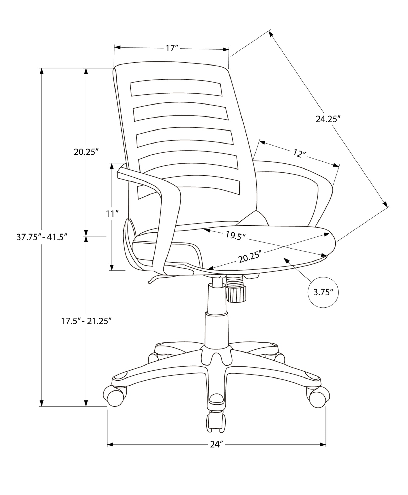 Monarch Specialties 7224 Multi-Position Mesh Office Chair Black