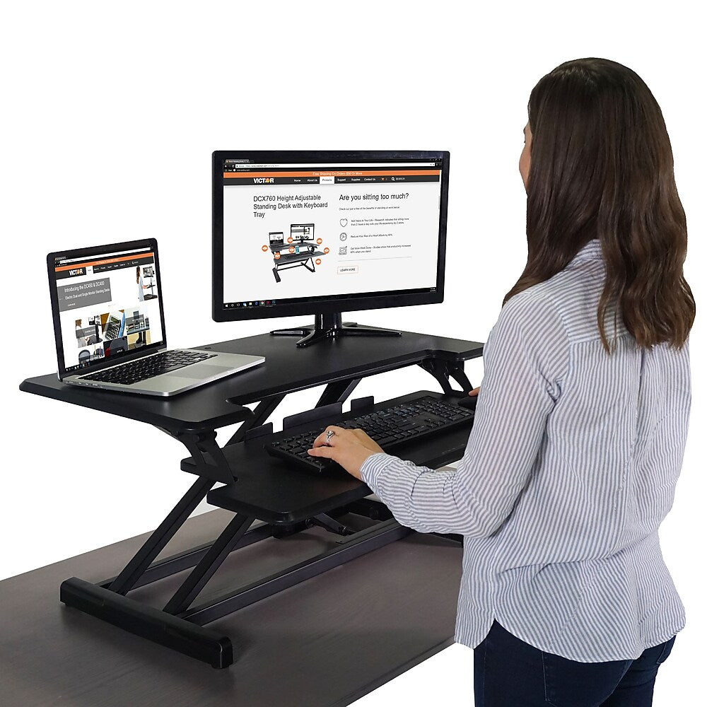 Victor Height Adjustable Compact Standing Desk with Keyboard Tray