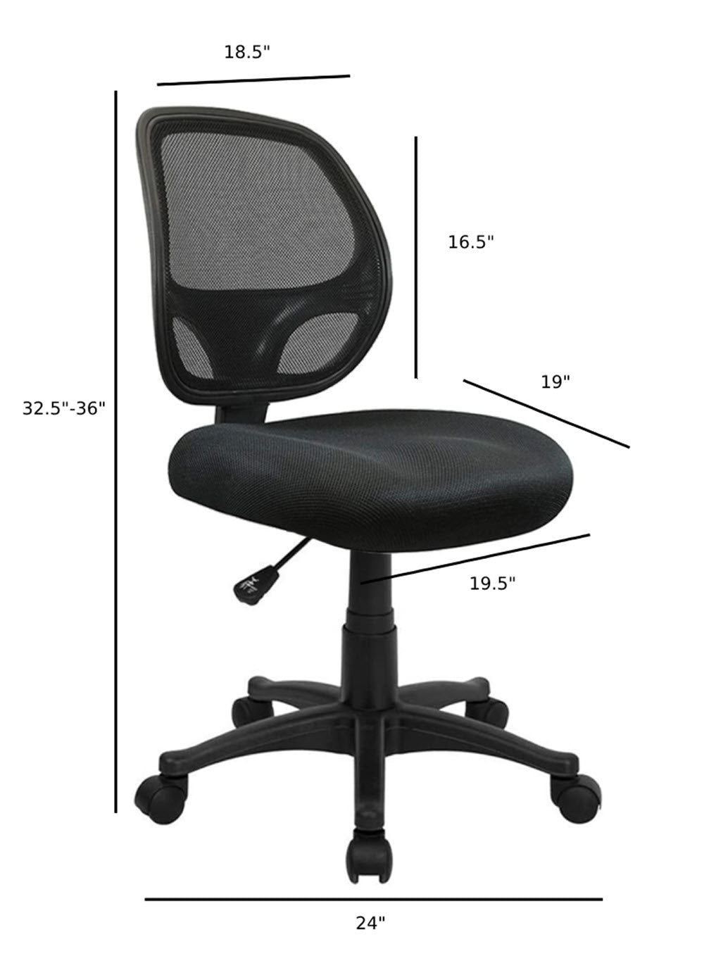 Nicer Furniture Mid-Back Black Mesh Computer Chair without Arms