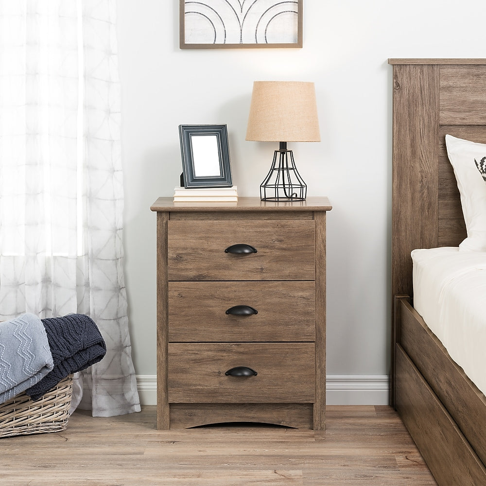 Prepac Salt Spring 3 Drawer Tall Nightstand Drifted Grey