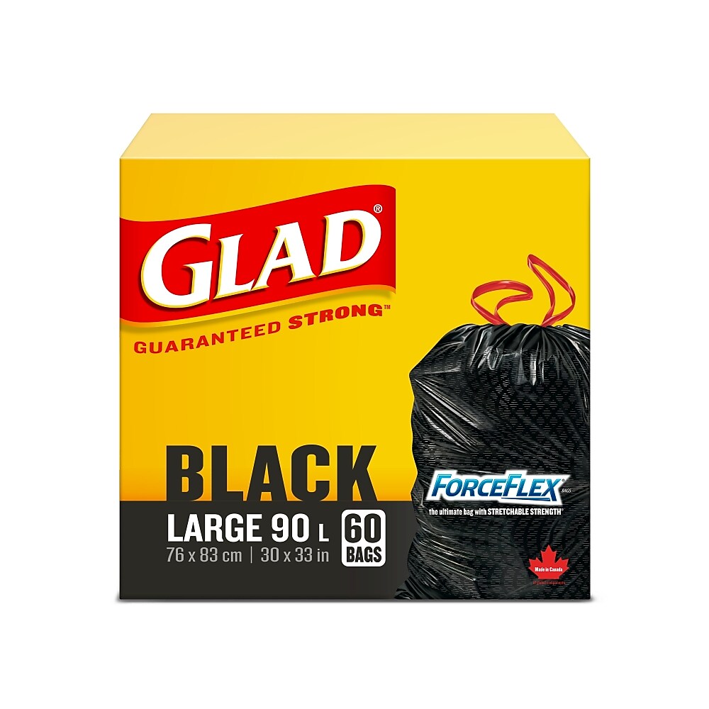 Glad Tie N Toss Black Forceflex Large 90L 60 Pack