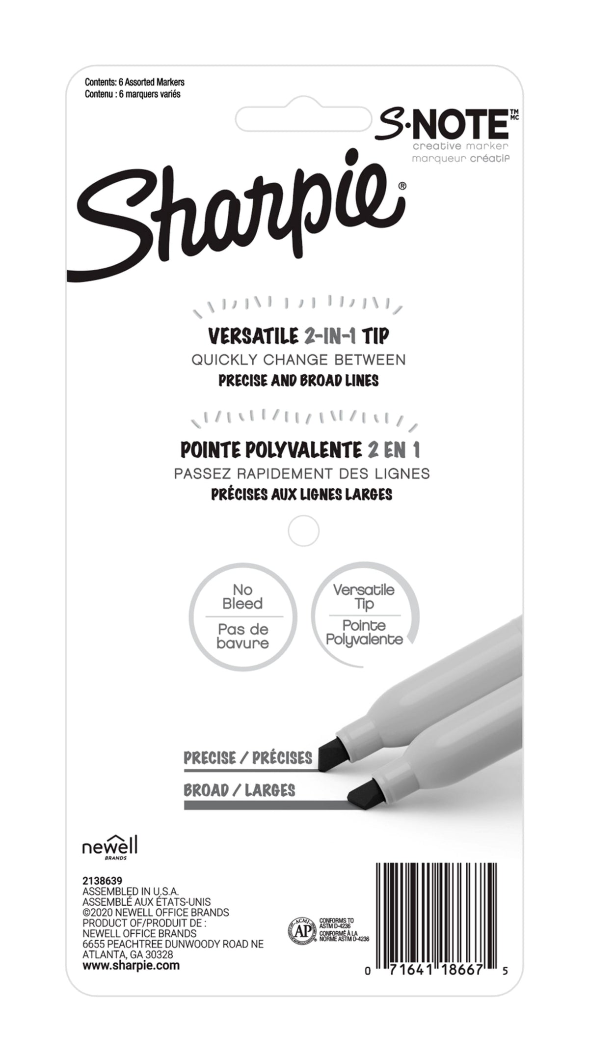 Sharpie S-Note Chisel Tip Creative Markers Assorted Colours 6 Pack