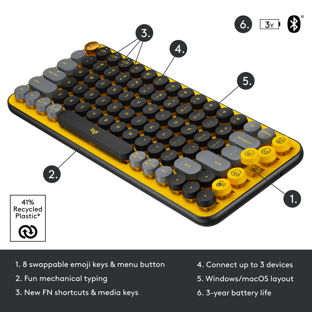 Logitech POP Keys Wireless Mechanical Keyboard 920-010707 Blast Yellow
