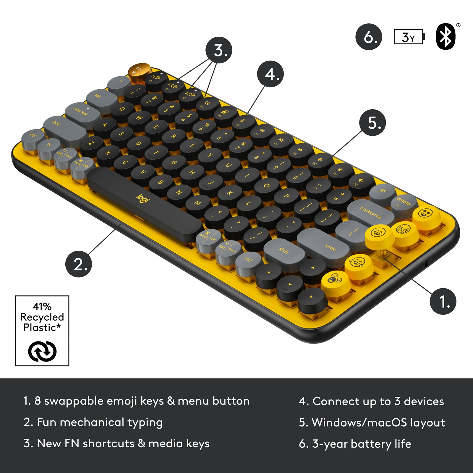 Logitech POP Keys Wireless Mechanical Keyboard 920-010707 Blast Yellow