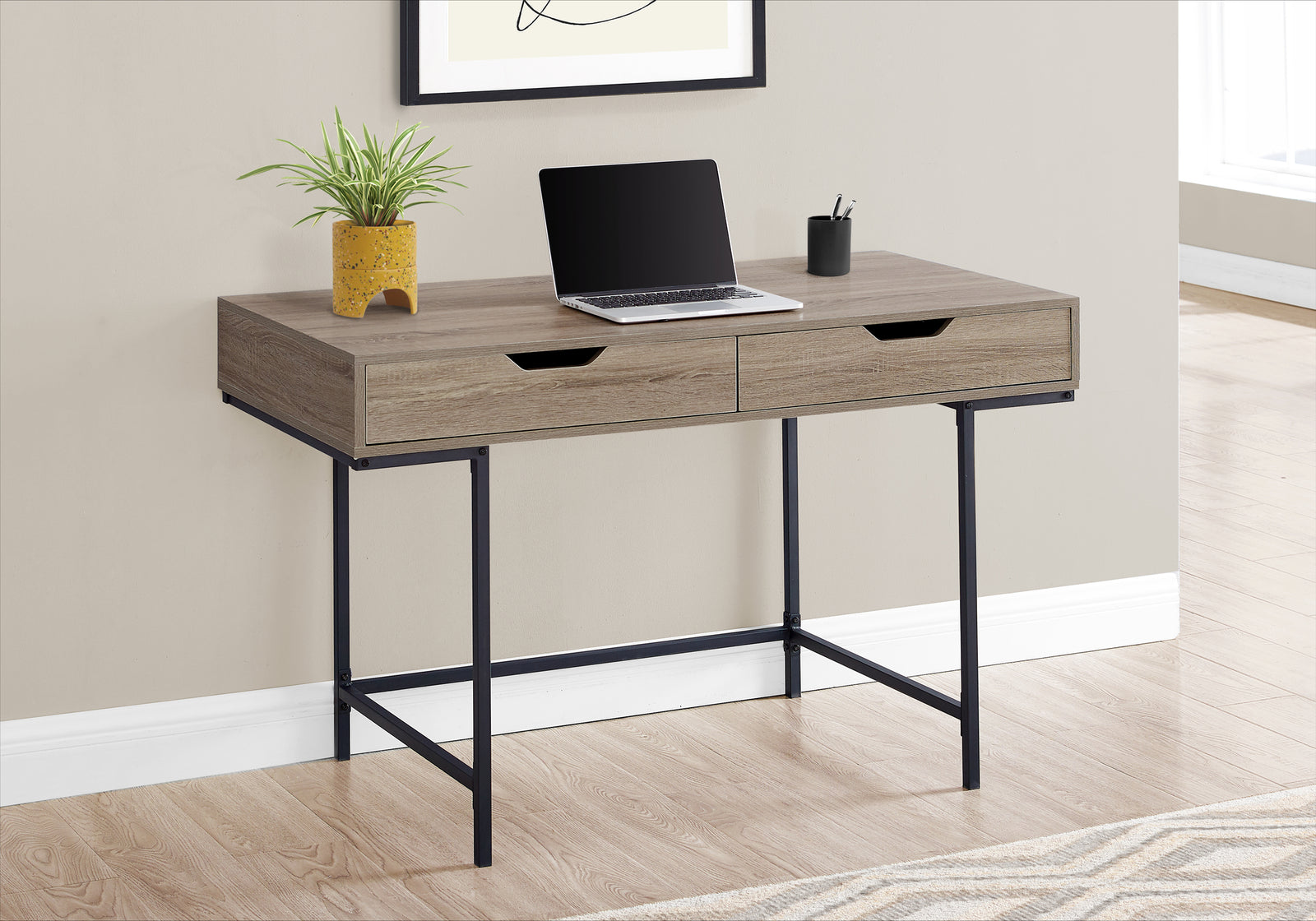 Monarch Specialties 7555 48" Computer Desk Dark Taupe and Black Metal
